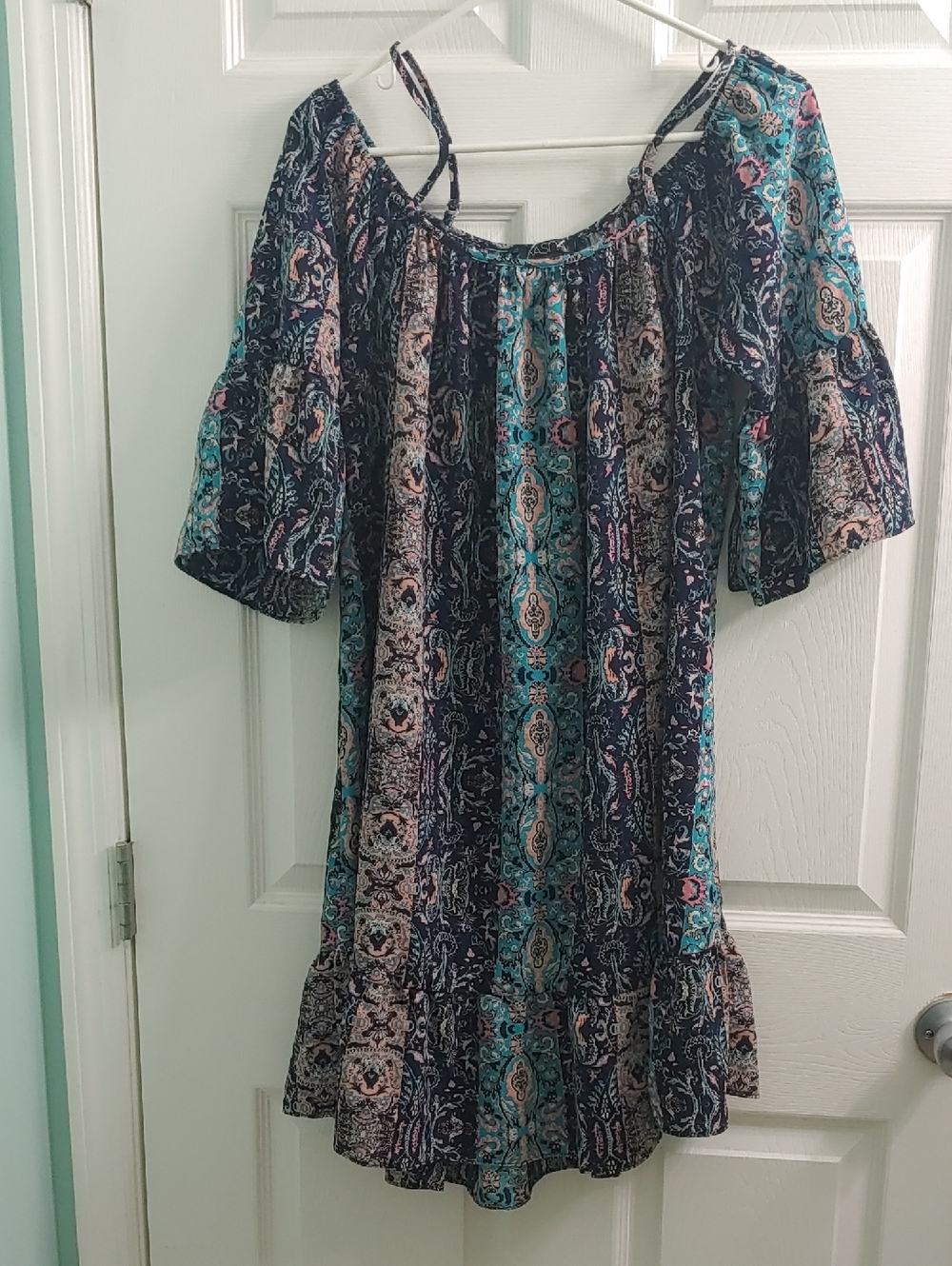Vasna Mini Dress Cold-Shoulder Boho Flowy NWT Women's Size L